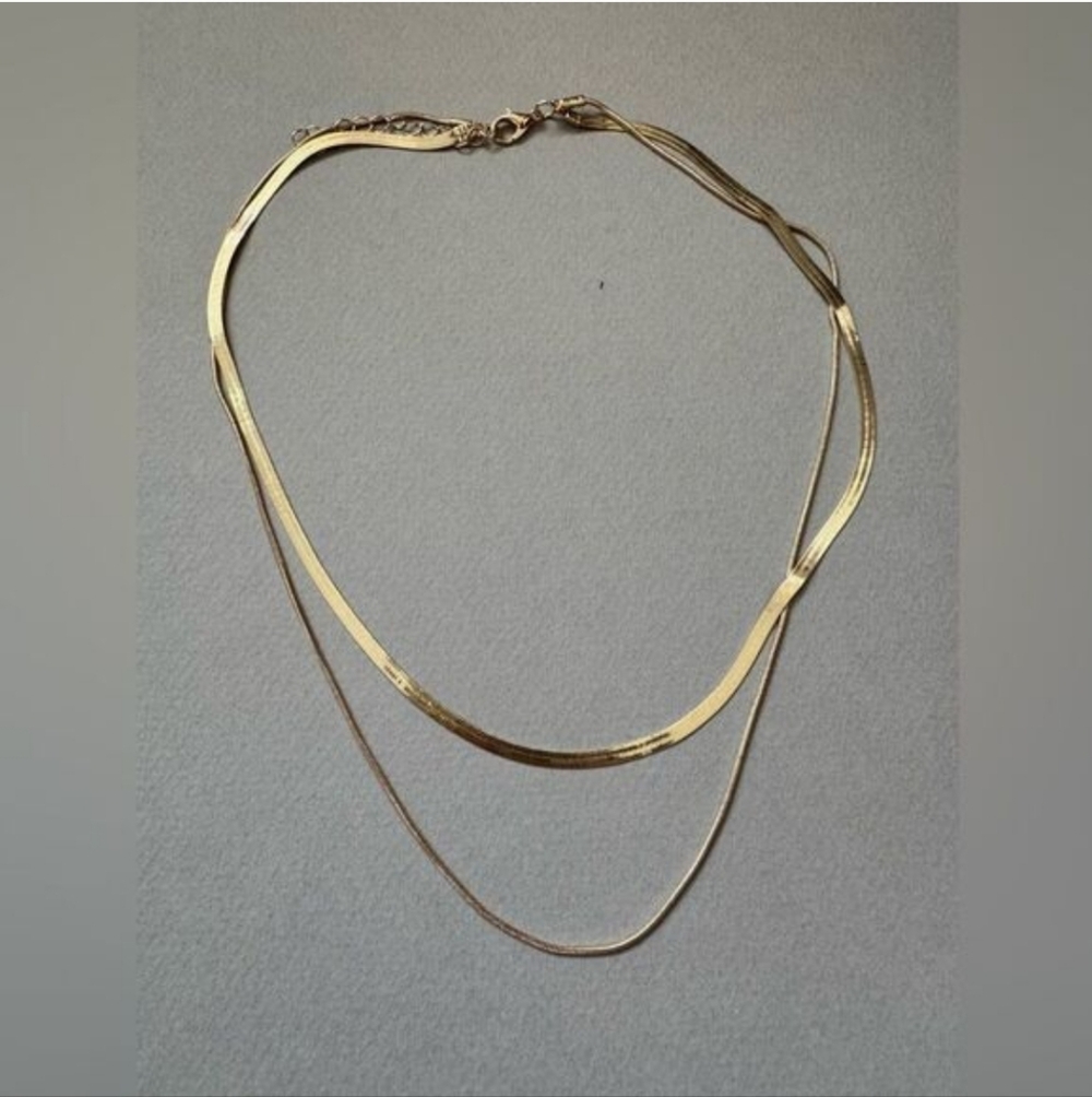 Anthropologie Layered Gold Herringbone Chain Necklace - Picture 2 of 3